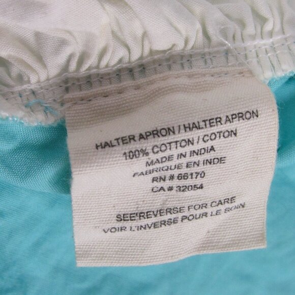 Anthropologie Tea & Crumpets Turquoise White Hostess Halter Apron Ruched - Picture 4 of 4